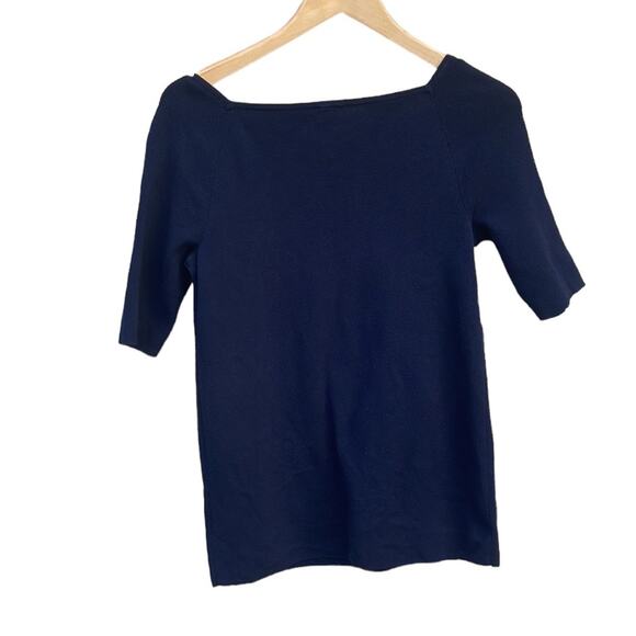 Talbots navy blue short sleeve knit blouse medium/30 - Picture 2 of 7
